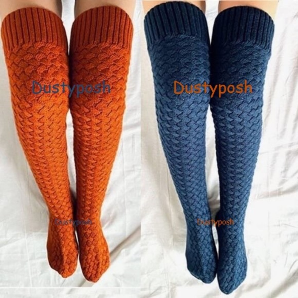 Cable Knit Basket Weave Over Knee High Socks Girls Winter School Boot New Warm